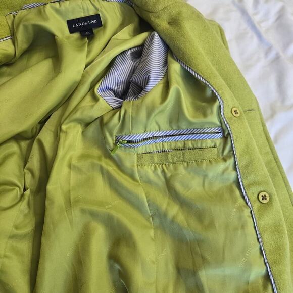 Lands End Wool Blend Pea Coat Women Size 10 Lime Green Quiet Luxury Brat Classic - Picture 7 of 12